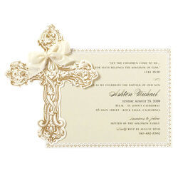 Ornate Gold Cross Glittered Die-cut Invitations